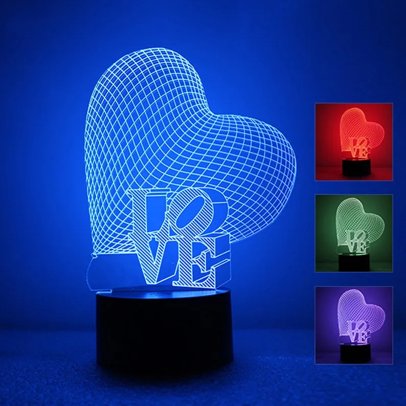 Amor luz noturna amor 3d proteção ambiental energia usb casa luzes decorativas inteligentes atmosfera de casa 3d light1153833