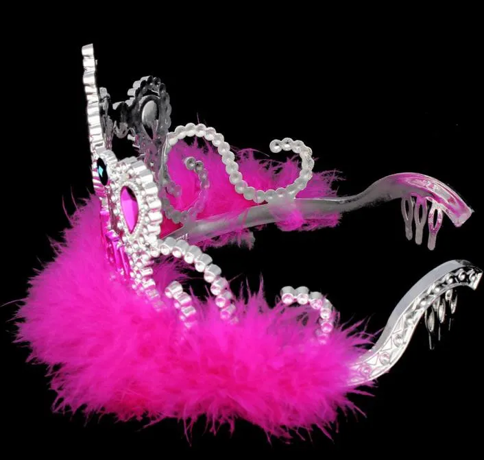 Happy Birthday Party Crown Girls Women Gem Feather Pink Headband Hairband Crowns Comb Festivel Event Kerst Halloween Levert