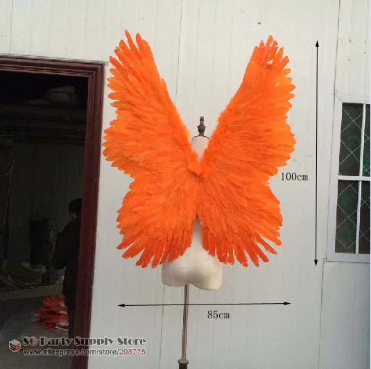 Traje de plumas de ángel naranja gana Apertura show Pasarela muestra accesorios aptos para adultos / niños 100 * 85 cm Envío libre del ccsme