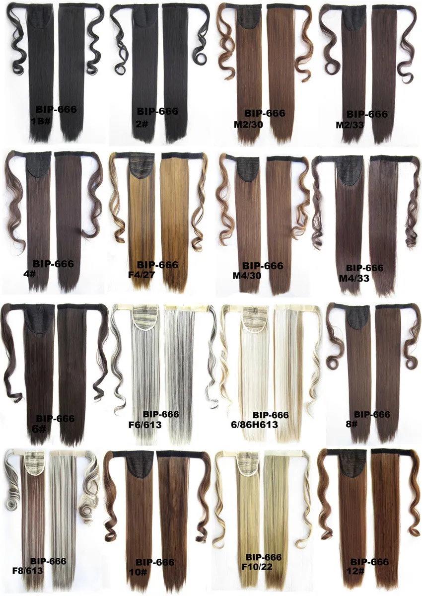 Wholesale-1PC 22inch 90g Synthetic Long Straight Clip In Ribbon Ponytail Hair Extension hairpiece pony Tail Hair Pieces