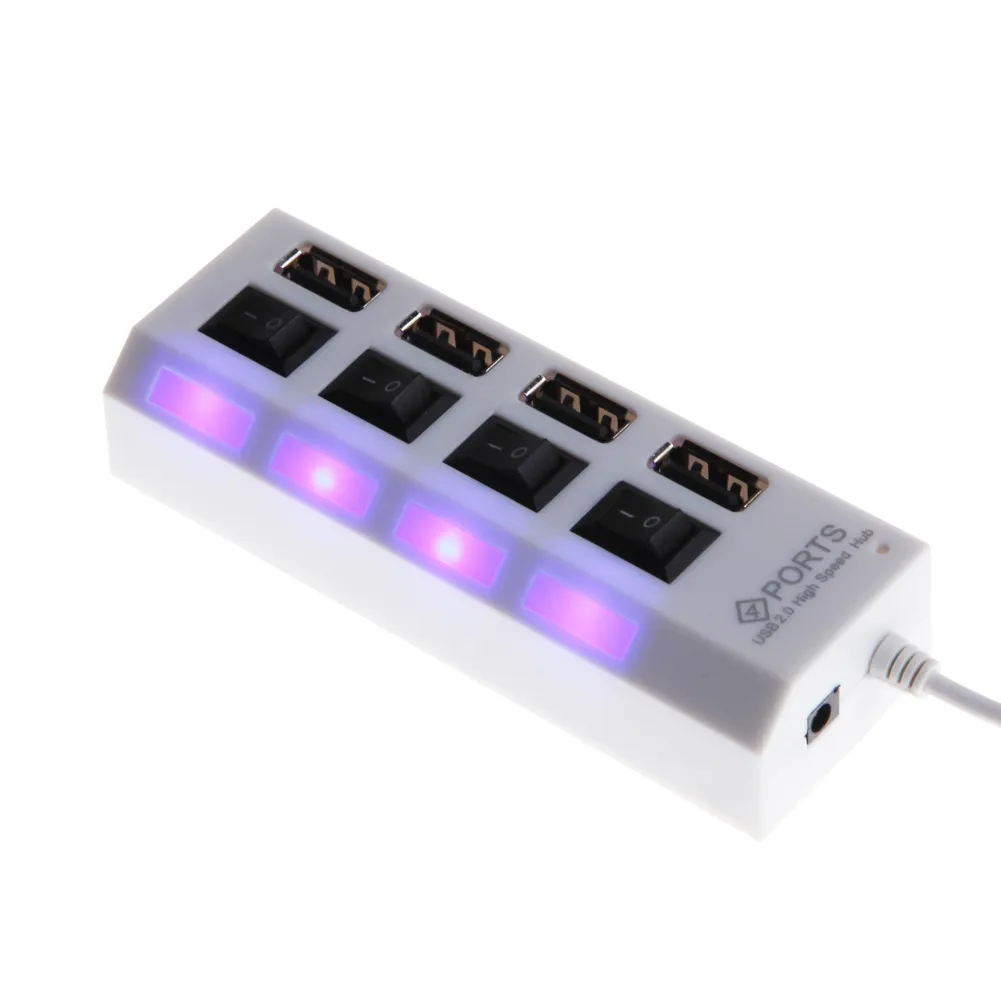 USB 2.0 Real High Speed 4 Port Four Power On/Off Switch LED USB Hub For ...