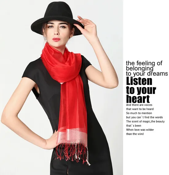Осень новая мода женщина шелковый шарф солнцезащитный крем чистый цвет шарф дамы шелковицы шелковый шарф Шарф 200*90 см 16 цветов бесплатная доставка