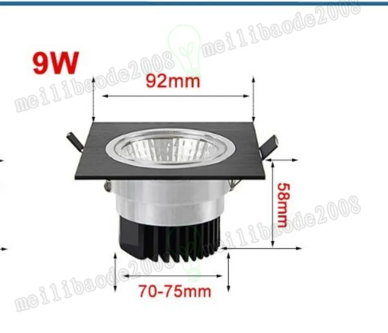 Recessed LED Downlight Square 9w cob Dimmable downlight black Indoor Decora Ceiling Led Spot Light AC85-265V MYY