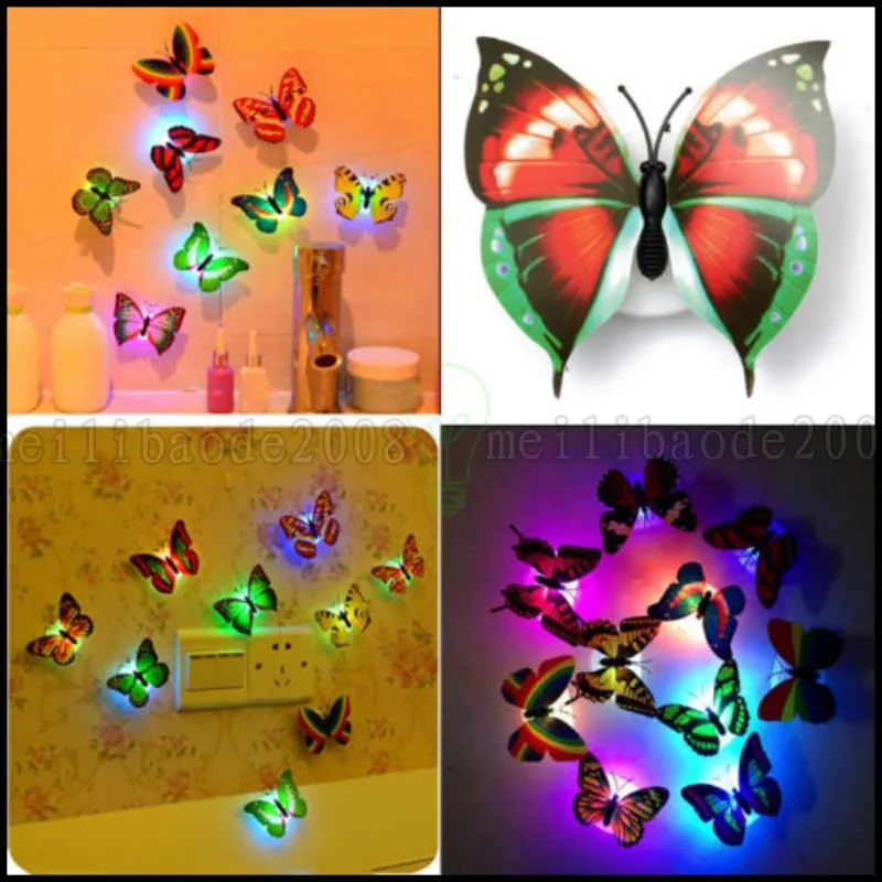 Färgglada Byte Butterfly Led Night Light Lampa Hemrum Party Desk Wall Decor LLWA199