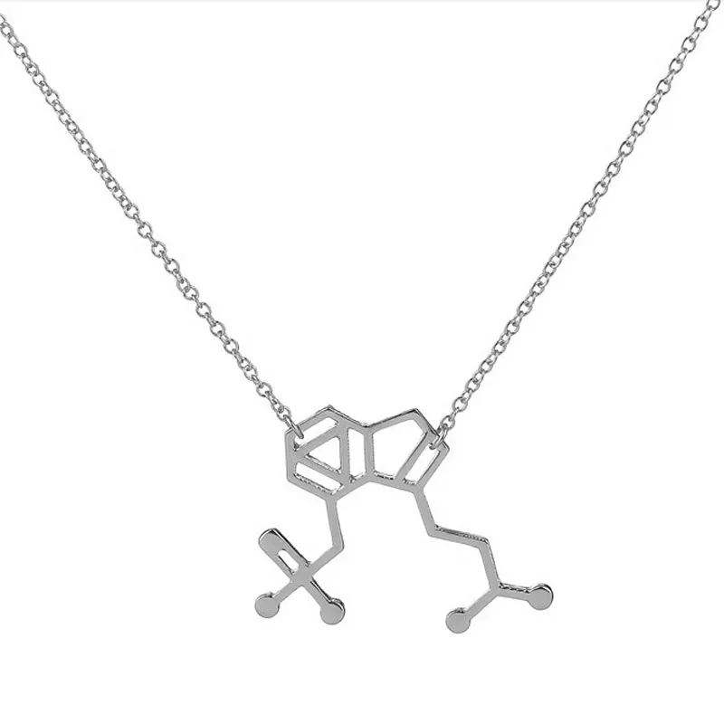 Preço de fábrica estrutura química colar de pingente de cogumelos novos estrutura molécula pingente de ouro 18k e banhado a prata mulheres charme jóias