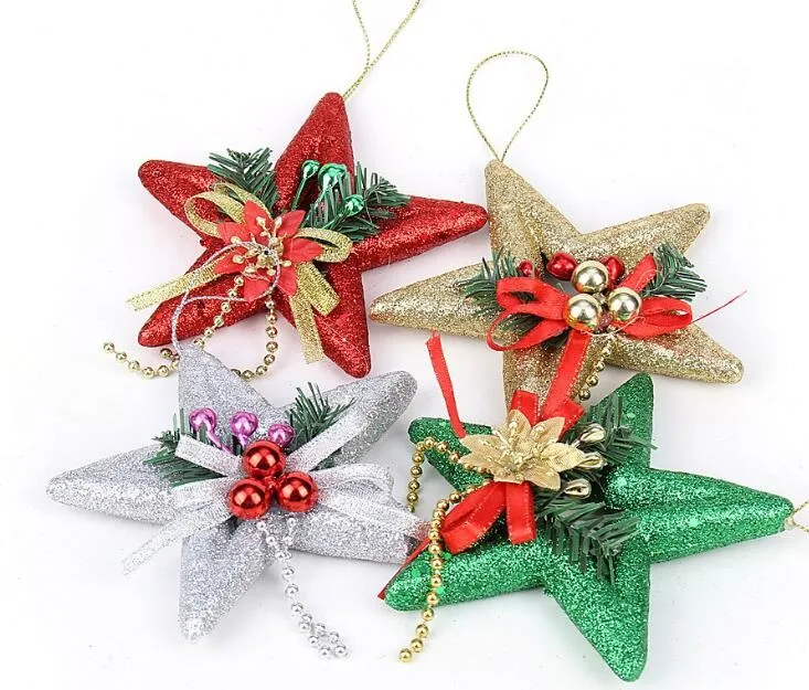 12 stks Glitter Poeder Sequin 13cm Star Bow Chain Hanger voor Kerstfeest Holiday Tree Venun Hanging Decoration