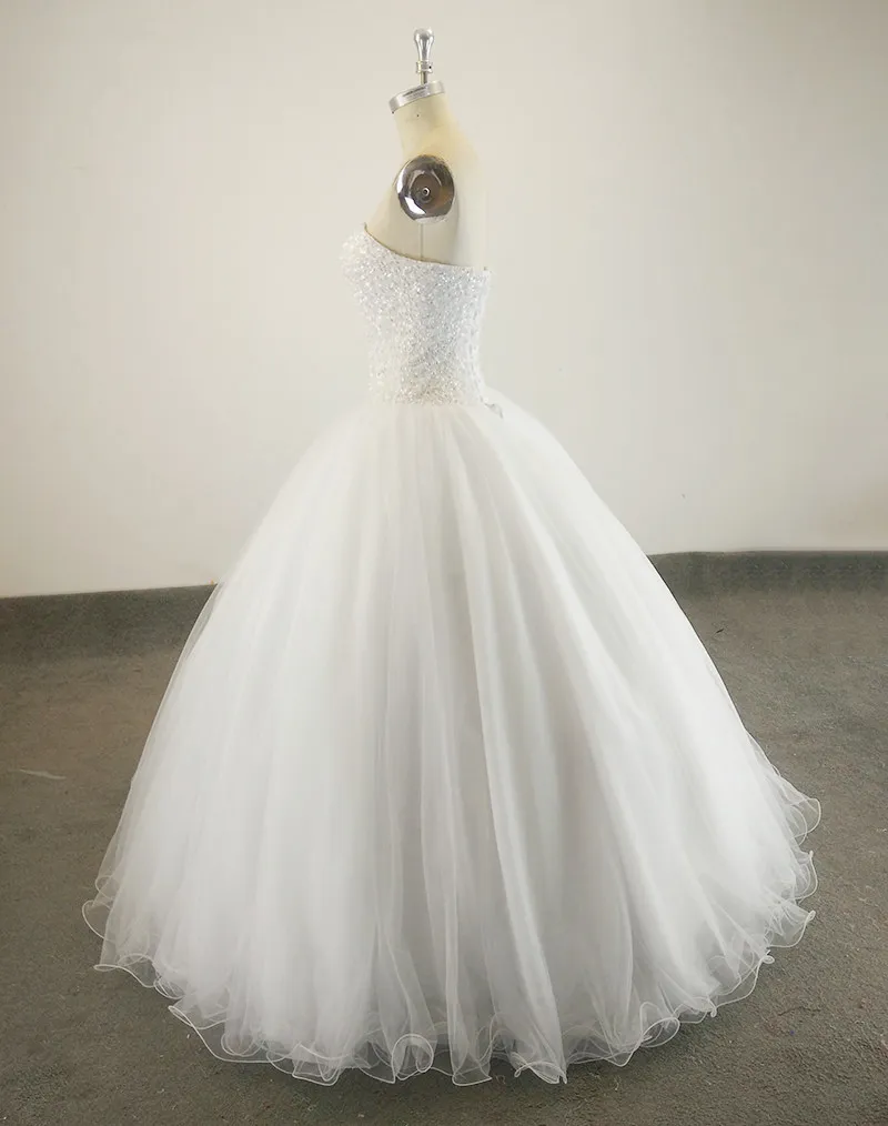 Prawdziwa Próbka Bling Bling Luksusowe Kryształ Zroszony Biała Słońce Suknia Balowa Suknia Ślubna Custom Made Vestido de Noiva Suknie Ślubne Bridal