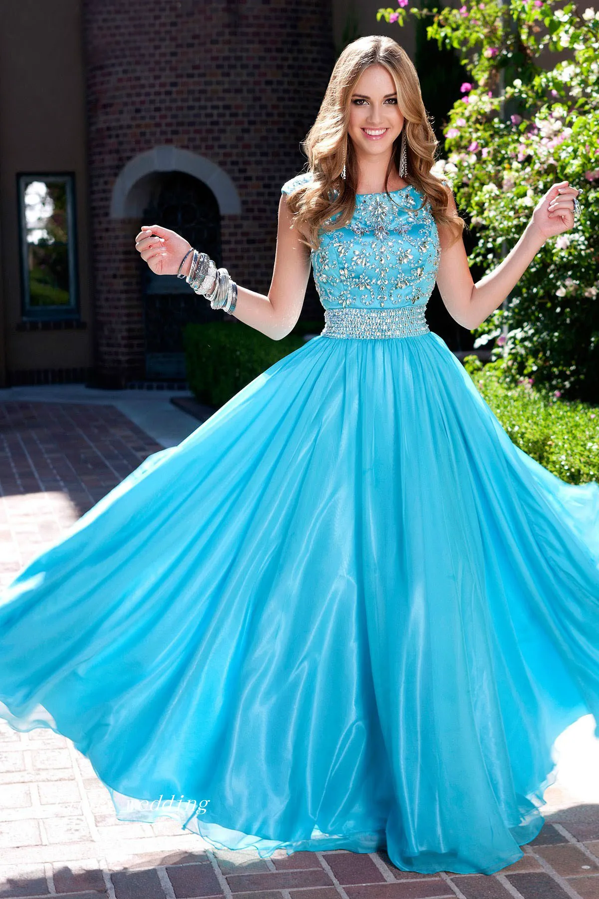 Darmowa Wysyłka Popularne Social Ice Blue Turquoise Coral Skromne Zroszony Prom Dress Elegant Długie Dress Girls Homecoming Dress