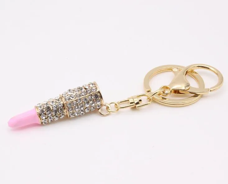 Europe and the United States fashion metal diamond lipstick lipstick key chain bag car pendant key ring R082 Arts and Crafts 