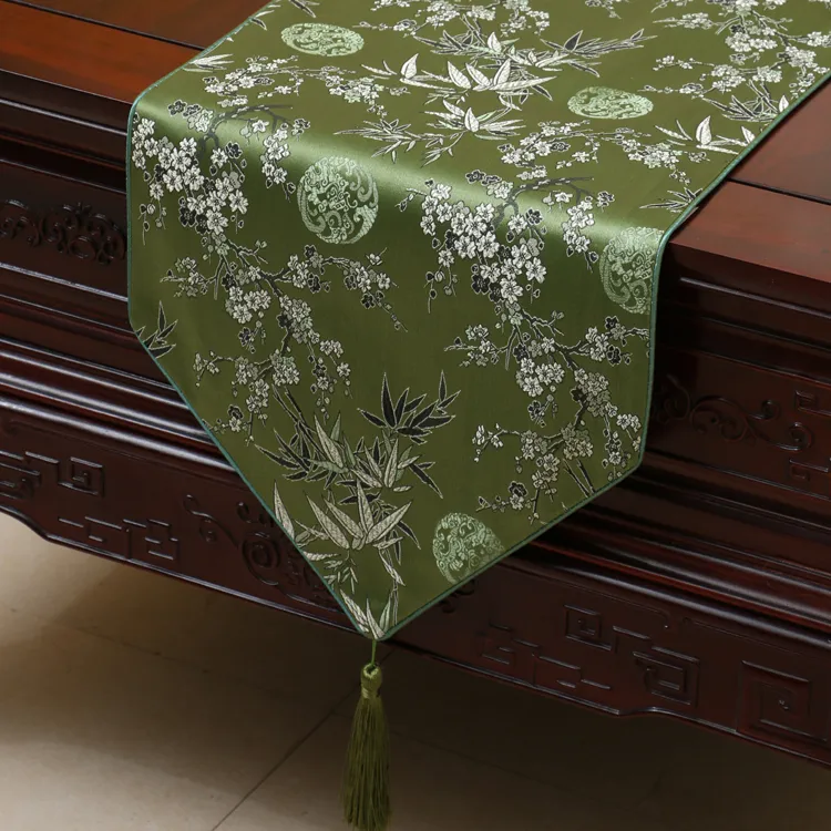 Extra Long 120inch Plum Bamboo Table Runner Fashion Luxury Decor Dining Room Table Cloth High End Silk Brocade Protective Pads 300x33 cm