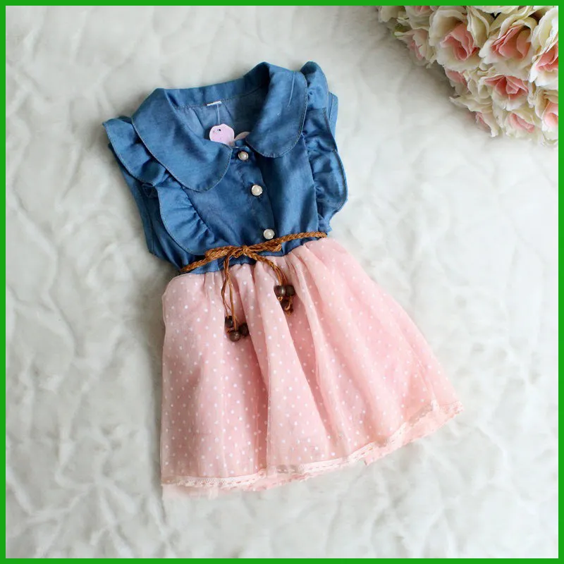 2016 kinder mädchen vestidos Baby Mädchen Kind Prinzessin Party Kleid Kleidung Kind Sommer Denim Jeans Kleid mode lässig stil freies verschiffen