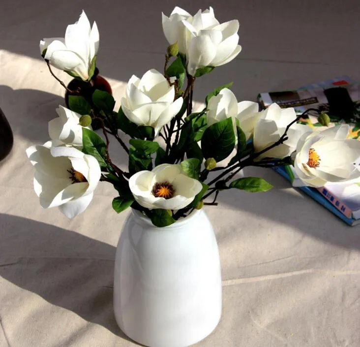 2016 best verkopende kunstbloemen enkele magnolia tak nep bloemen zijde bruiloft bloemen woondecoratie Hjia490