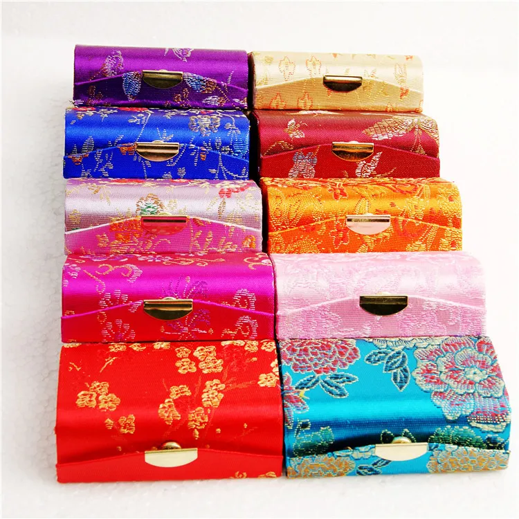 Portable Small Travel Jewelry Storage Case Mirror Earring Ring Gift Box Chinese Silk brocade Floral Empty Lipstick Tubes Packaging Boxes