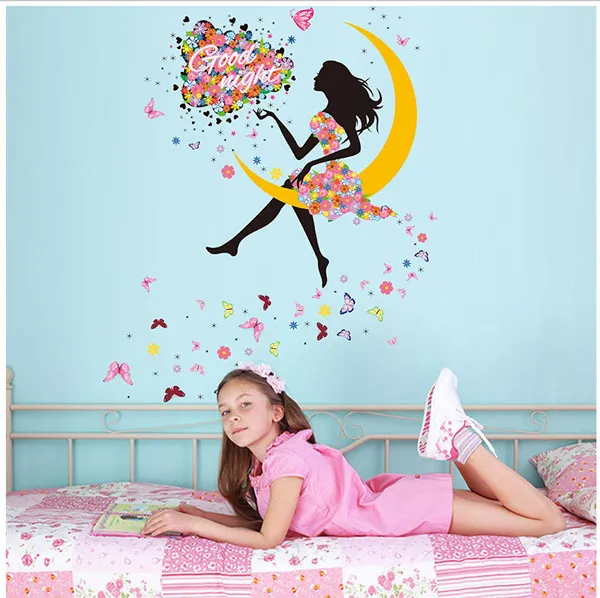 Butterfly Fairy Girl Wall Sticker avtagbar PVC -konstdekaler för barn sovrum vardagsrummet lekrum studie barnkammare julklappar7151917