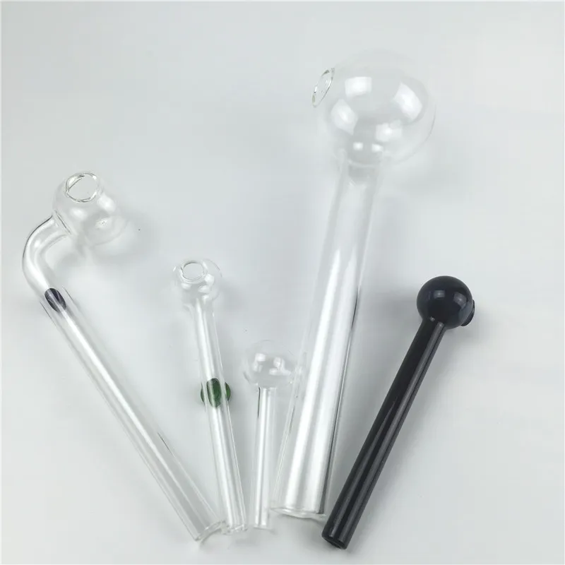 Packung mit 5 Ölbrennerpfeifen aus dickem Glas mit 185 mm, 150 mm, 100 mm und 60 mm, gemischte Farbe, Pyrex-Handpfeife, Ölbrenner-Bubbler zum Rauchen