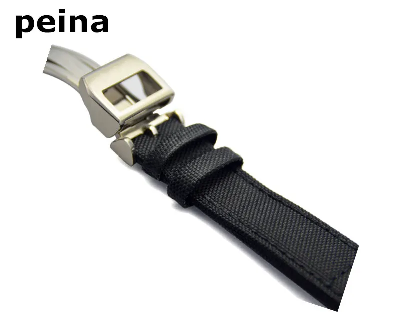 21mm NEW Black Green Nylon and Leather Watch Band strap For IWC watches2369