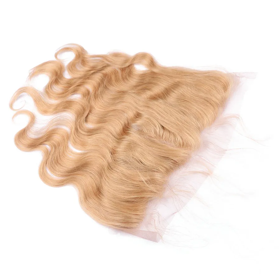 #27 Honey Blonde Lace Frontal 13*4 Pre Plucked Body Wave Peruvian Virgin Human Hair Ear To Ear Lace Frontal Closure