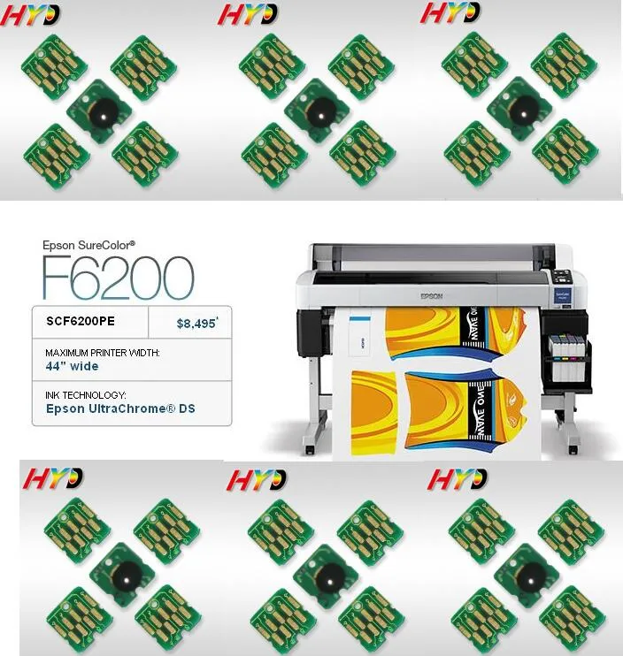 Gratis DHL / FedEx: 16 stycken / parti, ersättning bläckpatronchip för EPSON SURECOLOR F6200 44 "Bred färg-sub skrivare T7411-T7412-T7413-T7414