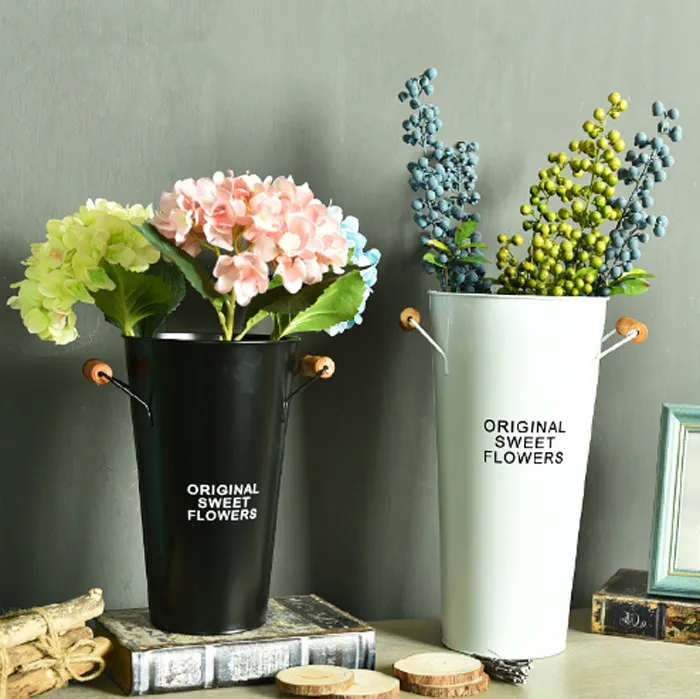 3 stks-pack originele zoete bloemen ijzeren bloem vaten pastorale stijl snoep kleur grote tin vaas desktop tuin potten plantenbakken emmers