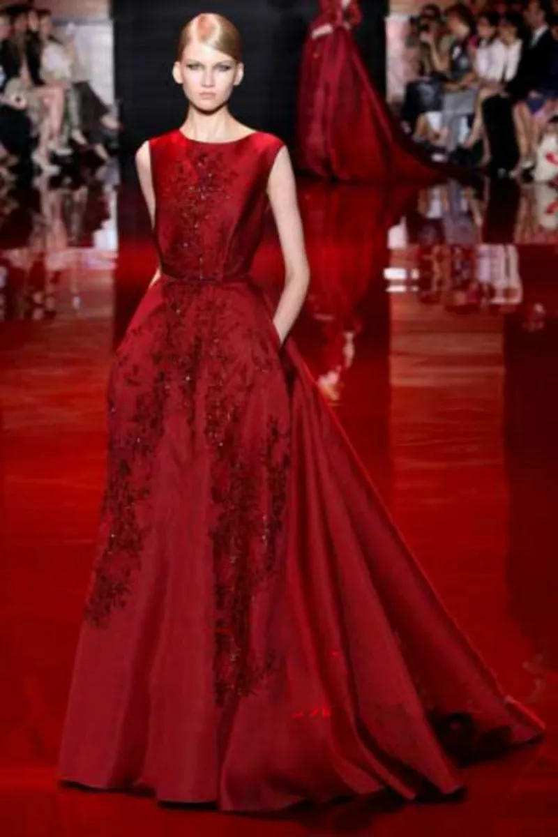 Elie Saab Fashion New Word Axel Evening Dresses China Toast Wine Red Bride Evening Dress Car Carpet Online2341505