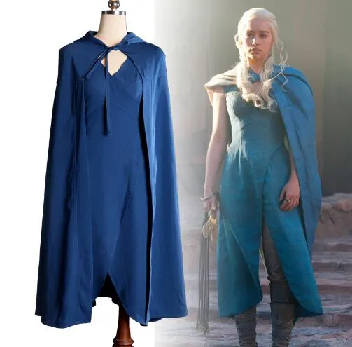 Game of Thrones Halloween Costume Daenerys Targaryen Cosplay Costumes Sex Vestido Azul Manto para as mulheres Game of Thrones Halloween Costume Daenerys Targaryen Cosplay Costumes Sex Vestido Azul Manto para as mulheres