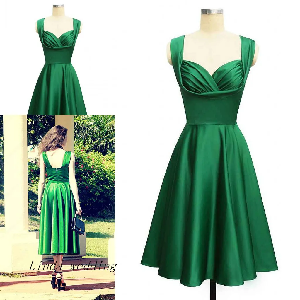 Vintage 1950 elegância vestido de cocktail verde esmeralda alta qualidade real po chá comprimento curto festa baile e baile dress282d