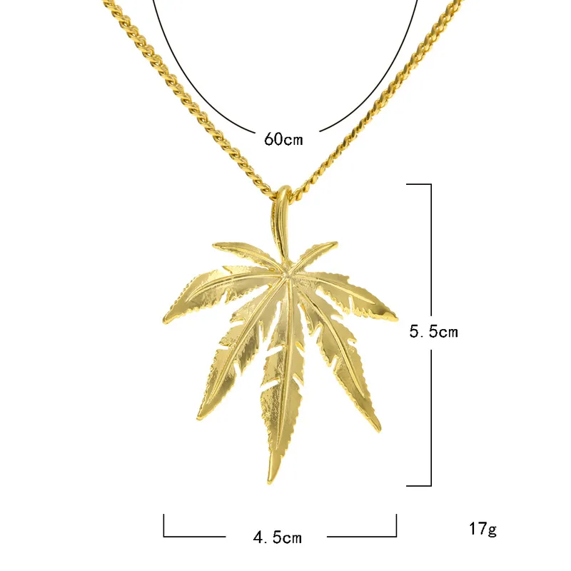 Gold Plated Maple l Leaf Pendant Necklace Men Women Hip Hop Charm Herb 60cm Cuban Chains Necklaces Mens Fashion Hiphop Jewelry Birthday Gift
