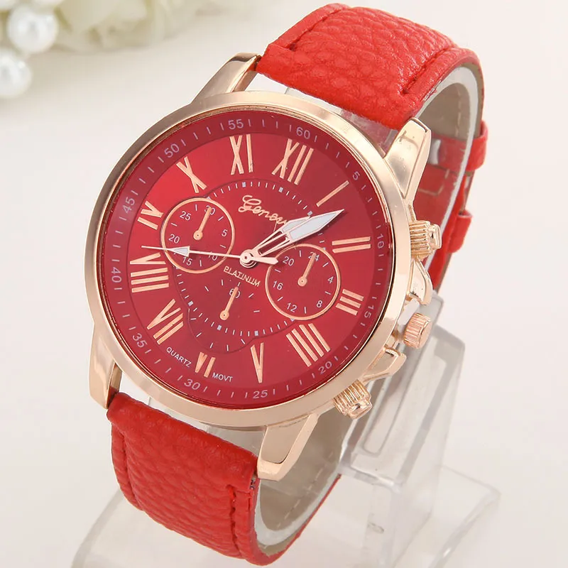Nouveau bracelet en cuir montre PU montre-bracelet pour femme cadeau de noël montre à Quartz coloré au choix montre 0013282I