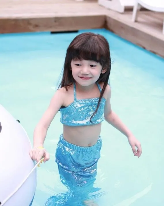 Hot koop meisjes kids zeemeermin badpakken 3 stks / set zeemeermin swimmable bikini sets meisjes strand badmode zeemeermin zwemmen kostuums 4 kleuren DHL schip