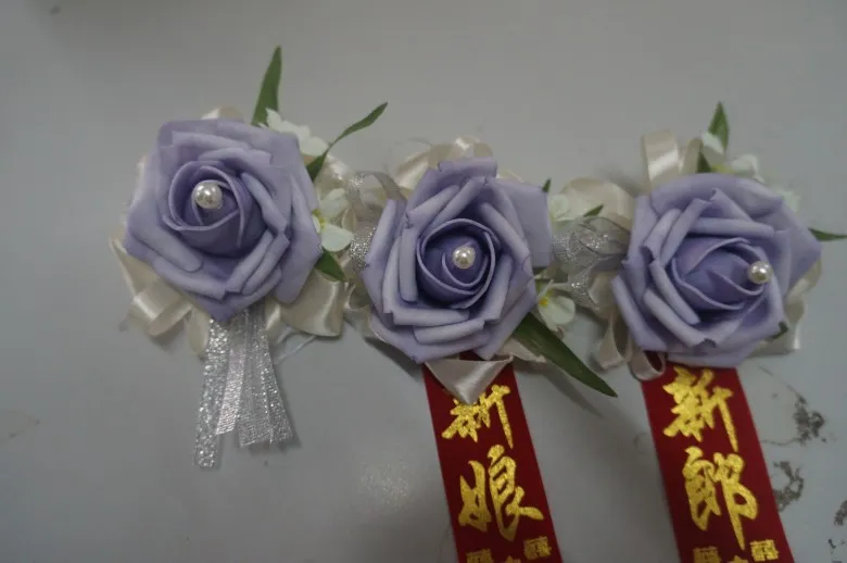 2018 Bouquet da sposa perle viola con corpetto da polso regalo Fiori artificiali Sposa con fiori fatti a mano Fiori da sposa Bouqu3405499