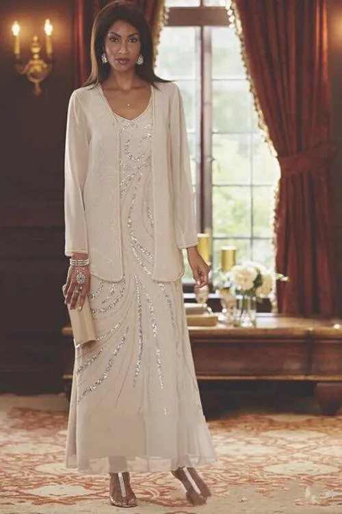 Elegante enkellengte Moeder van de bruid jurken met jaspailletten kralen lange plus size moeders bruiloft gasten jurk