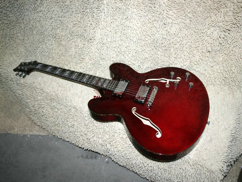 Custom Hollow Body Jazz Electric Guitar Color binding IN Black cherry guitars from china Free shipping