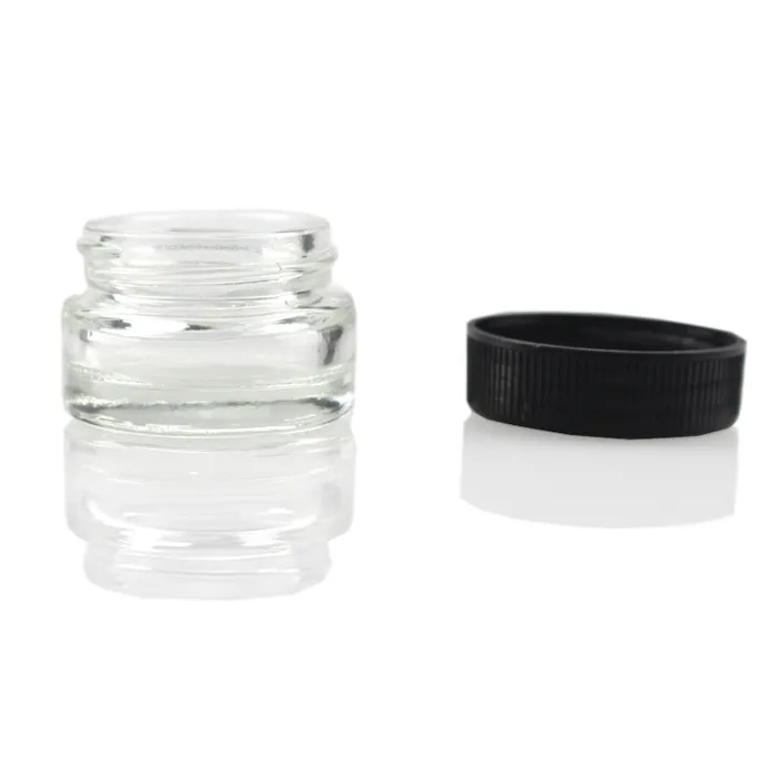 Food Grade Non-Stick 5ml Glas Jar Gehard Glas Container Wax Dab Jar Droge Kruidcontainer met Black Lid vs 6 ml Glaskruik