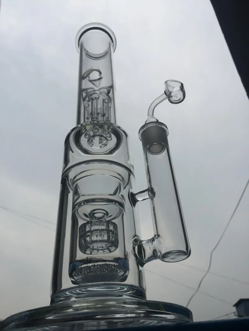 15 tum rakt tjockt glas vatten bongs glas vattenrör återvinnsolje riggar dab aska catchers honungskaka perc vattenpipa rakt rör bong