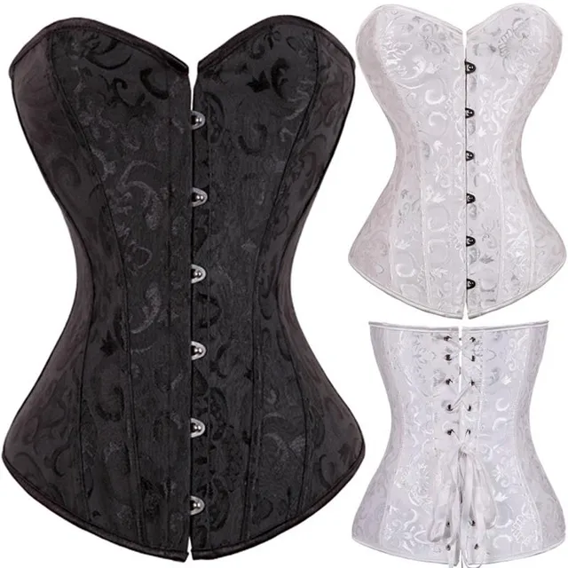 White Floral Tapestry Brocade Strapless Corset Shapewear With Lace