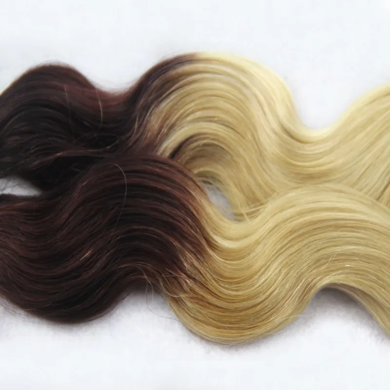 Body Wave peau extensions de cheveux de trame deux tons noir / Blonde Ombre brésilienne cheveux Traçage double face ruban dans les extensions de cheveux Ombre