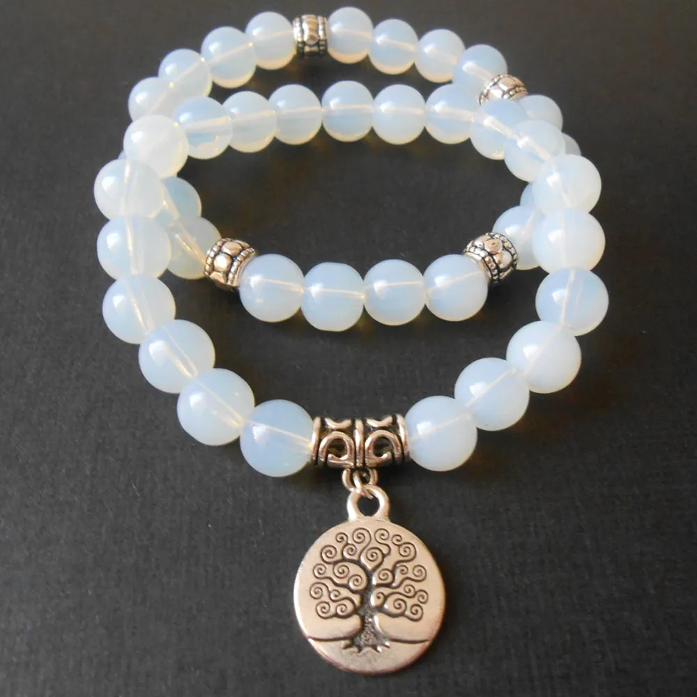 SN0644 Tree of Life Jewelry Yoga Bracelet Mala Bracelet Opalite Meditation Bracelet Stacking Bracelet Birthday Gift For Her