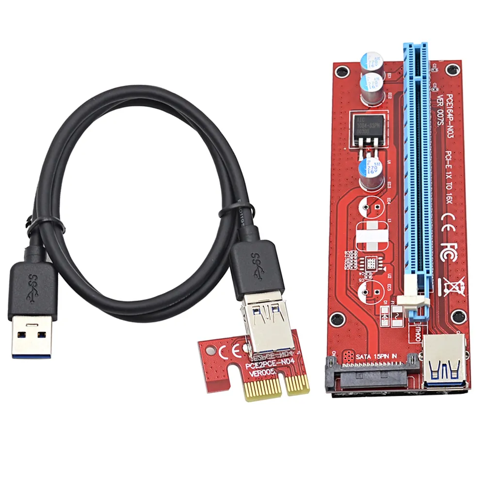 Freeshipping 100 stks / partij 0,6 M PCI-E 1X tot 16x Riser-kaart Extender PCI Express Converter met USB 3.0 Kabel / 15Pin SATA POWER-connector