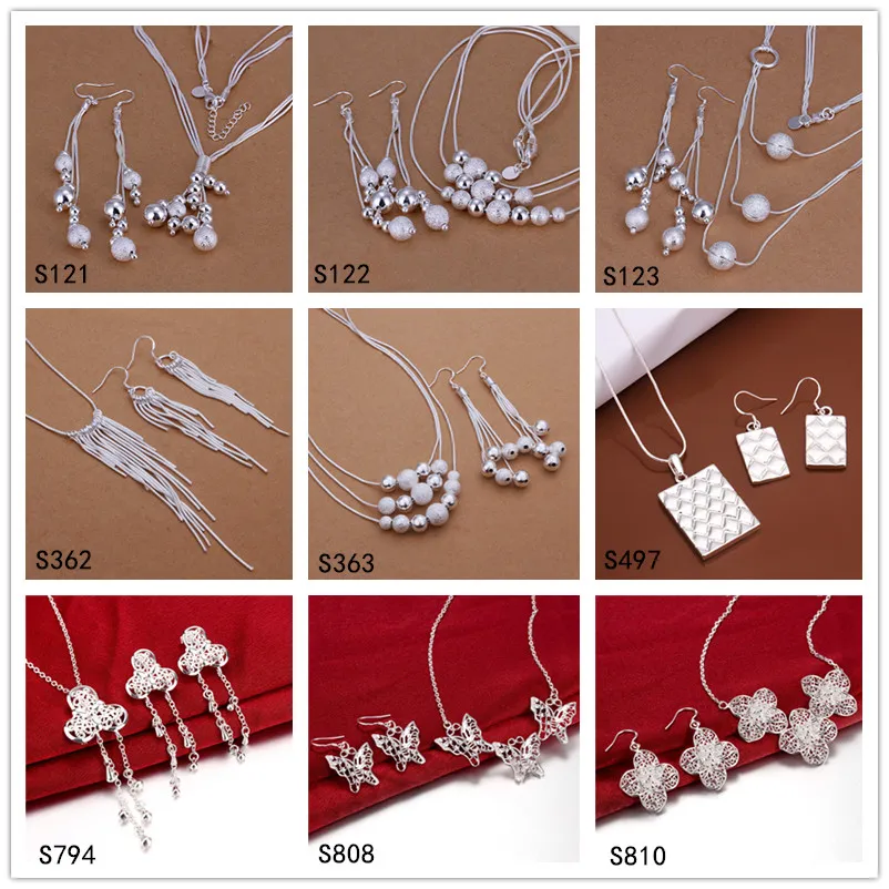 Фабрика прямой продажи женщин стерлинговые серебряные серебряные наборы 6 комплекты много смешанного стиля EMS34, мода 925 серебряный ожерелье серьги ювелирных изделий