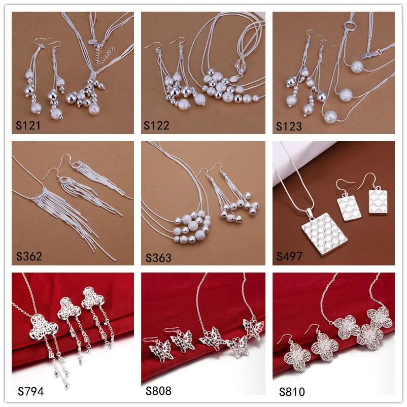 set di gioielli in argento sterling da donna vendita diretta in fabbrica 6 set molto stile misto EMS34, set di gioielli in argento 925 con collana e orecchino