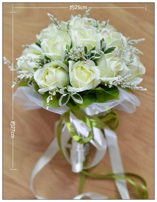 Lovely Artificial White Rose Wedding Bouquets for Bride Hand Holding Flowers Wedding Favors Rose Wedding Bouquet 18 Flowers
