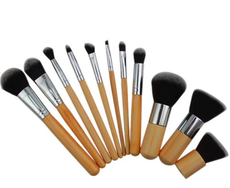 11 pièces ensemble de pinceaux de maquillage en bambou pinceaux cosmétiques professionnels pour le visage outils pinceaux de beauté pour les femmes maquillage fond de teint