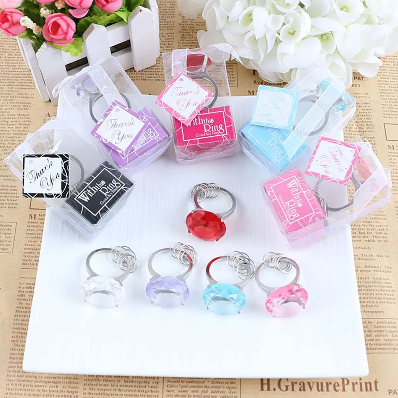 Hot Sale Big Diamond Ring Shape Keychain Key Chain Accessories Home Party Favors Wedding Gifts For Guests Wedding Souvenirs ZA1133