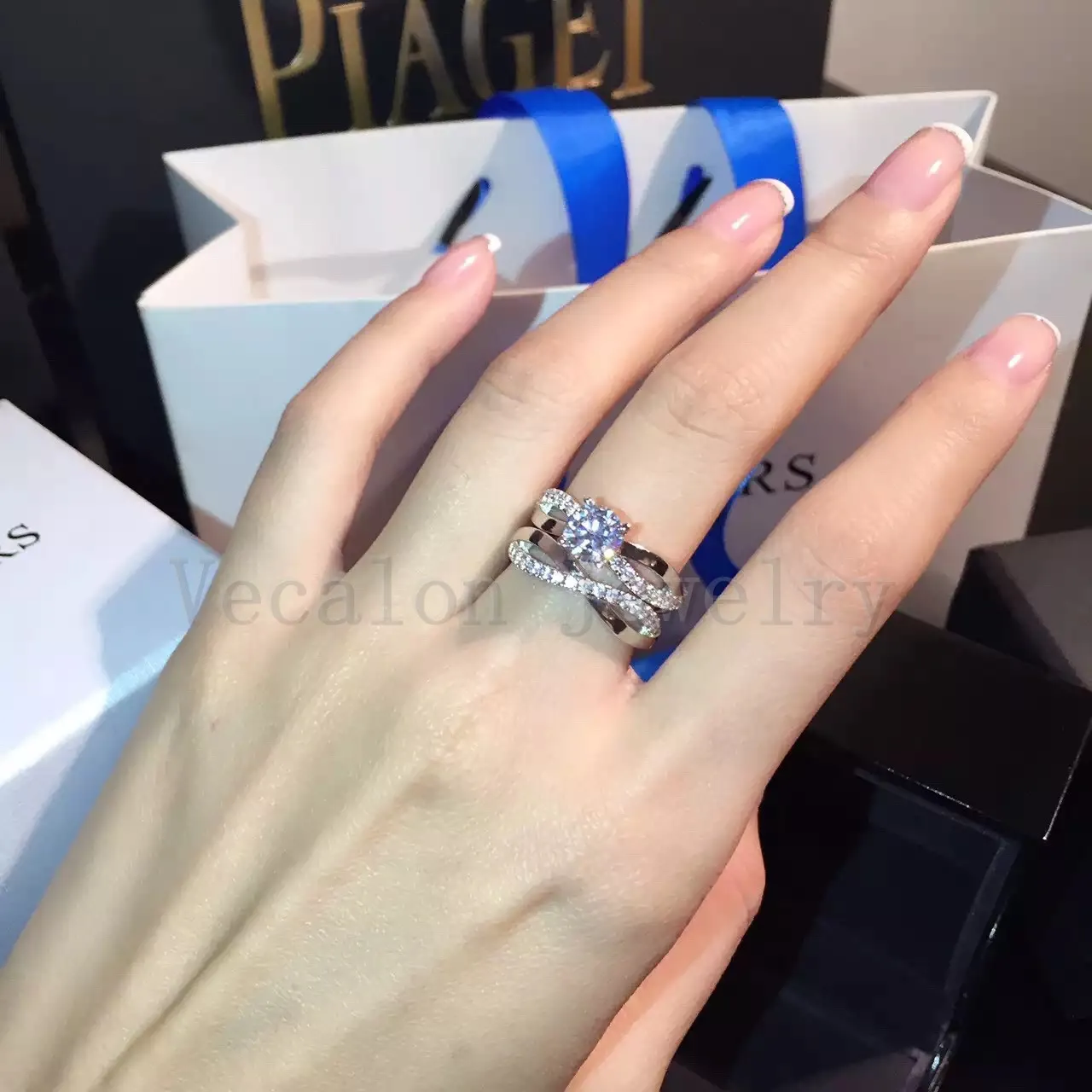 Vecalon 2016 Fashion Engagement Trouwring Set voor Vrouwen 1CT Simulated Diamond CZ 925 Sterling Zilveren Vrouwelijke Band Ring R200