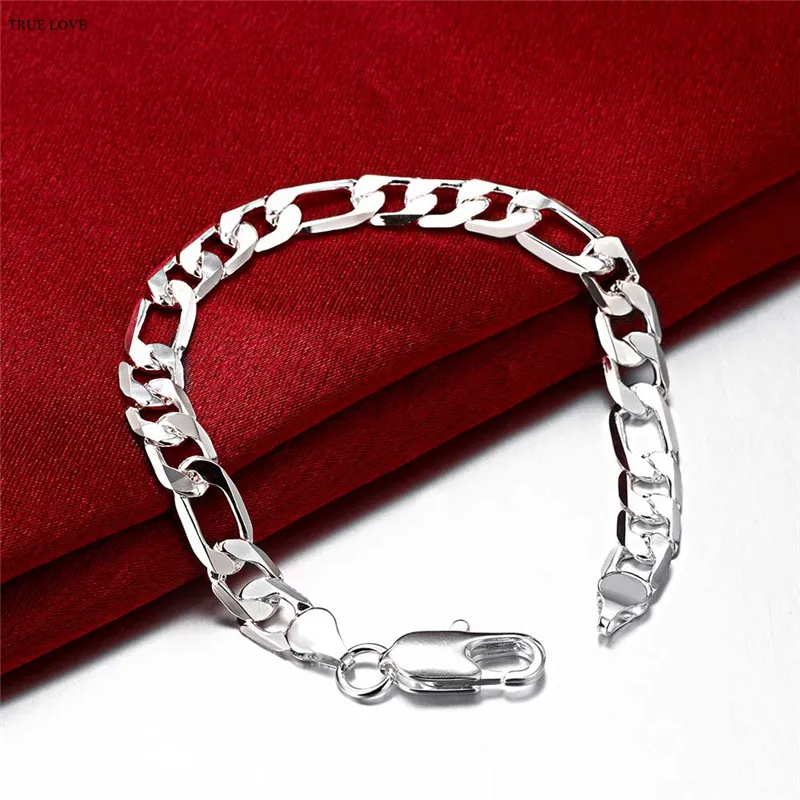 High-quality 925 sterling silver plated Figaro chain bracelet 8MMX20CM fashion man jewelry low price wholesale 