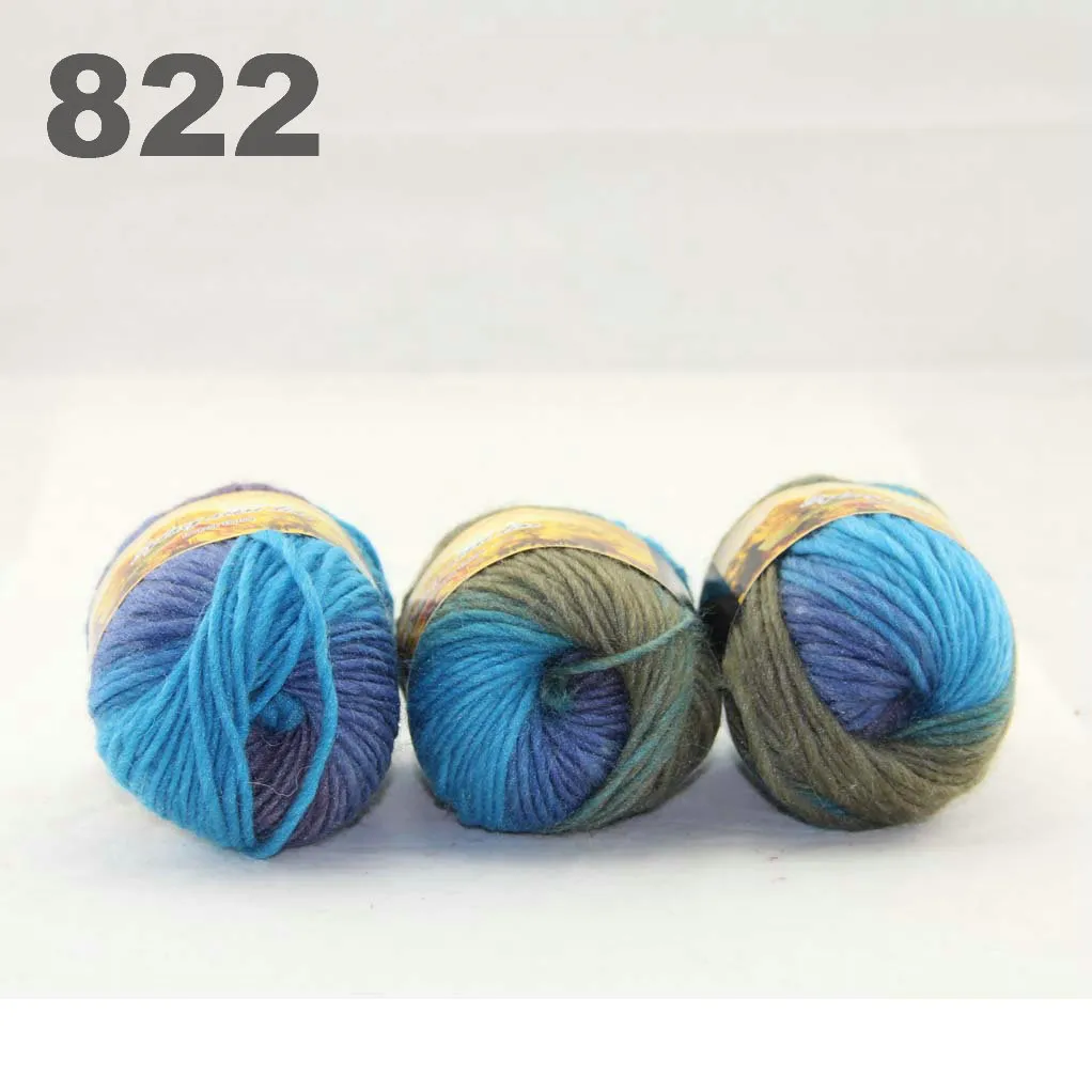 colorful hand-knitted wool line segment dyed coarse lines fancy knitting hats scarves thick line Blue Royal Sand 522-822312b