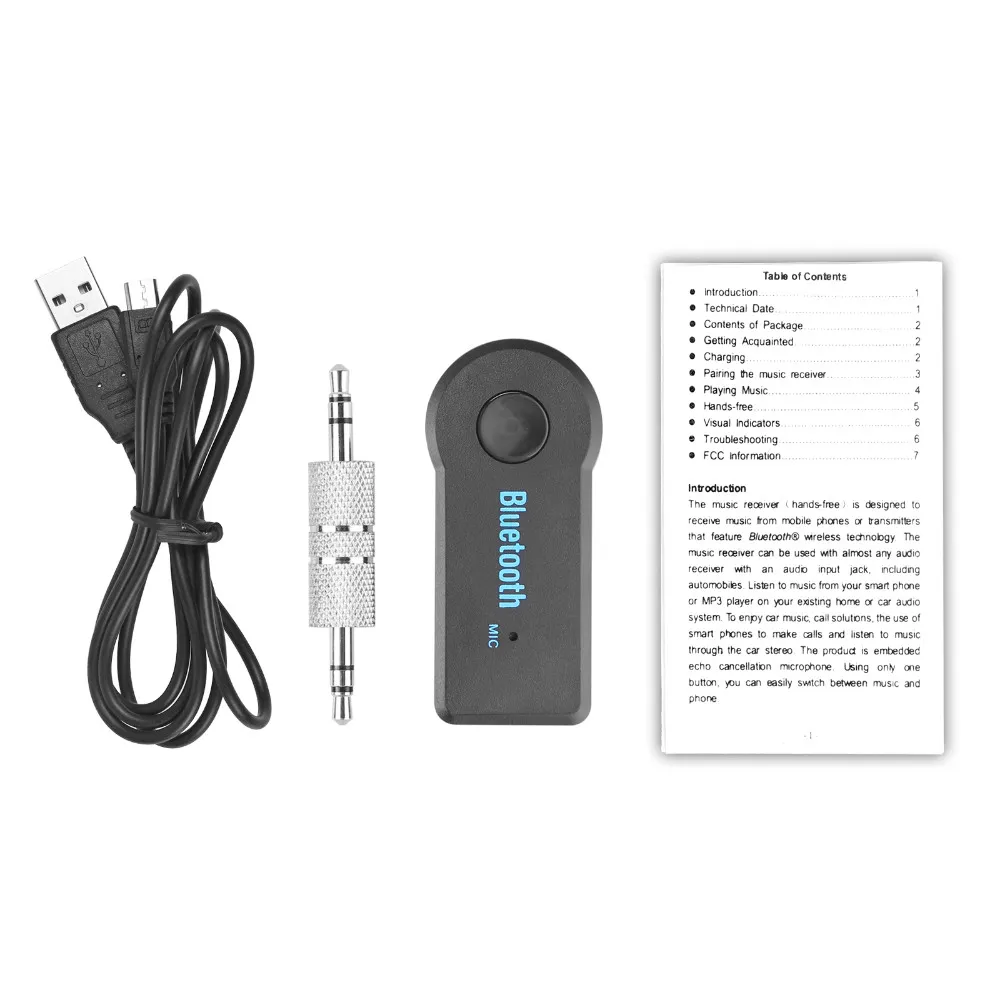 Bluetooth sans fil o Adaptateur musical 3.5 mm récepteur Bluetooth aux mains gratuits pour la voiture, supporter le téléphone / mp3 / tablette7273012