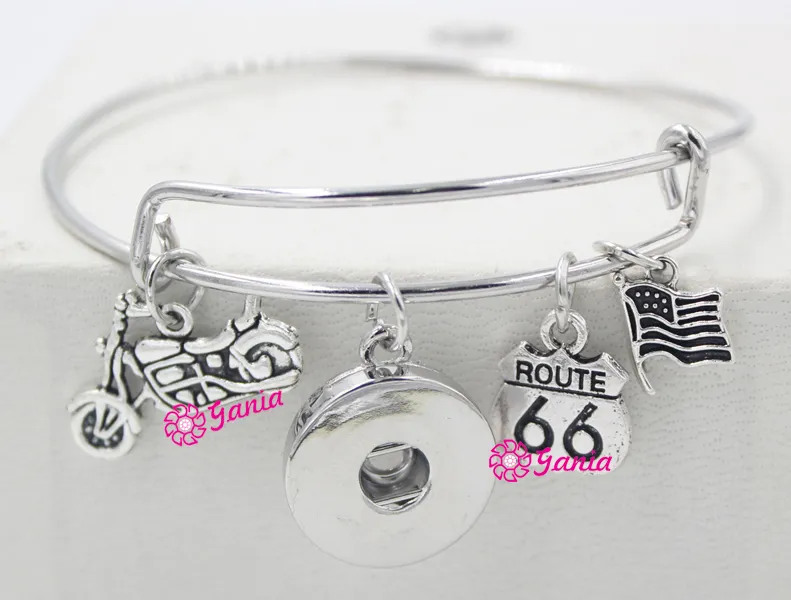 En gros Nouvelle Arrivée Interchangeable Bijoux USA Drapeau Moto Route 66 Charmes Réglable Snap Bracelets Bracelets Pour Femmes Bijoux