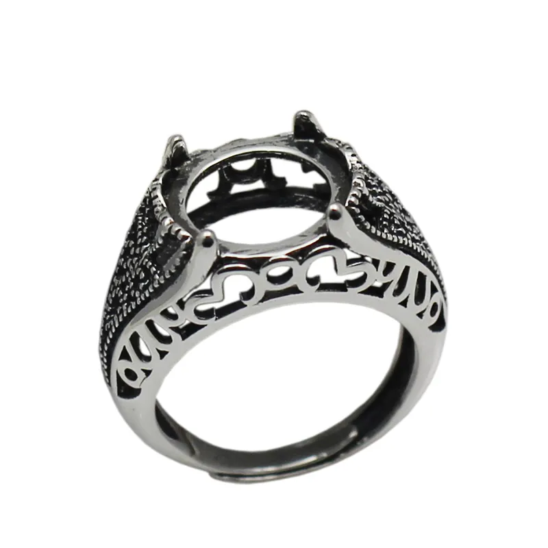 Beadsnice 925 sterling silver filigree ring setting fits 12mm round cabochon antique silver tone handmade rings for woman ID 33760