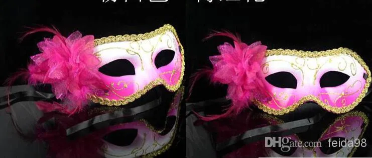 Atacado - Hot Women Sexy Hallowmas Venetian mask máscaras de máscaras com máscara de penas de flores máscara de festa de dança